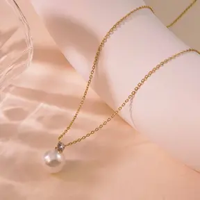 Goudkleurige Stainless Steel Parel Ketting met Zirconia | Goodies