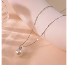 Zilverkleurige Stainless Steel Parel Ketting met Zirconia | Goodies