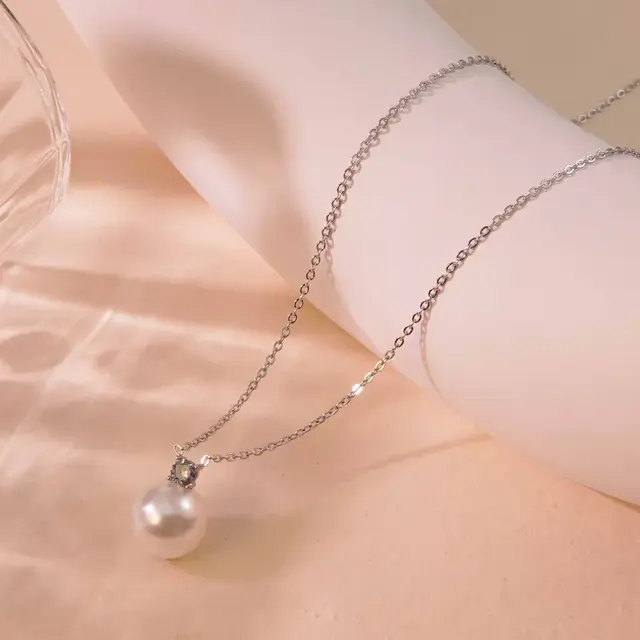 Zilverkleurige Stainless Steel Parel Ketting met Zirconia | Goodies