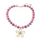 Roze Hartjes Kralenketting met Goudkleurige Bloem | Goodies