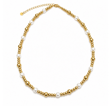 Goudkleurige Stainless Steel Bolletjes Ketting met Parels 39 + 5 cm | Goodies