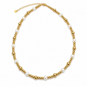 Goudkleurige Stainless Steel Bolletjes Ketting met Parels 39 + 5 cm | Goodies