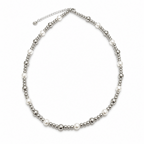 Zilverkleurige Stainless Steel Bolletjes Ketting met Parels 39 + 5 cm | Goodies