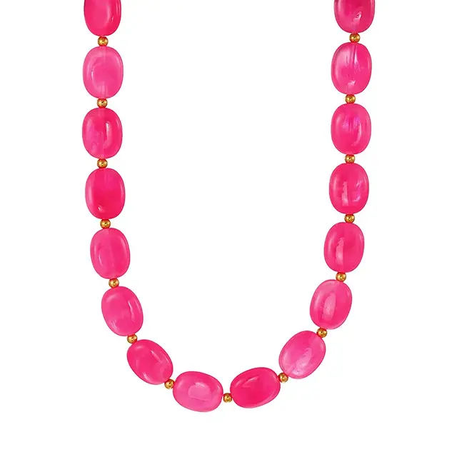 Fuchsia Resin Kralenketting met Stainless Steel 38 + 5 cm | Goodies