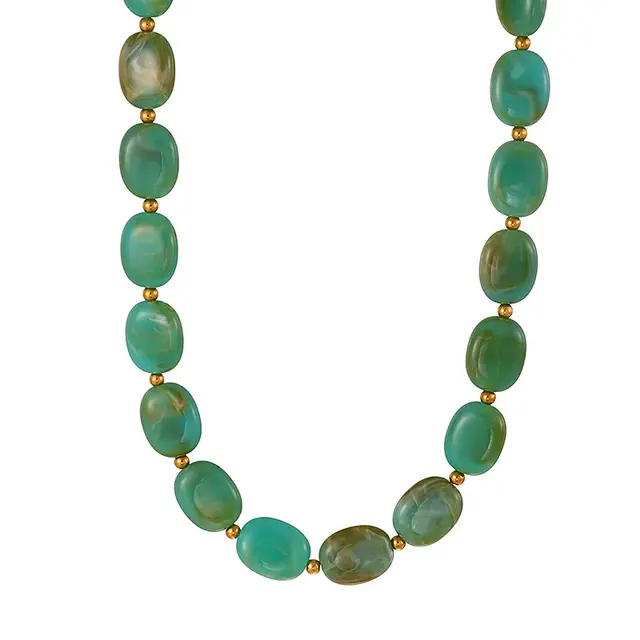 Groene Resin Kralenketting met Stainless Steel 38 + 5 cm | Goodies