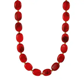 Rode Resin Kralenketting met Stainless Steel 38 + 5 cm | Goodies
