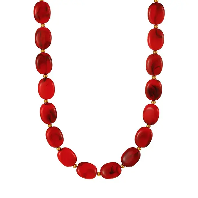 Rode Resin Kralenketting met Stainless Steel 38 + 5 cm | Goodies