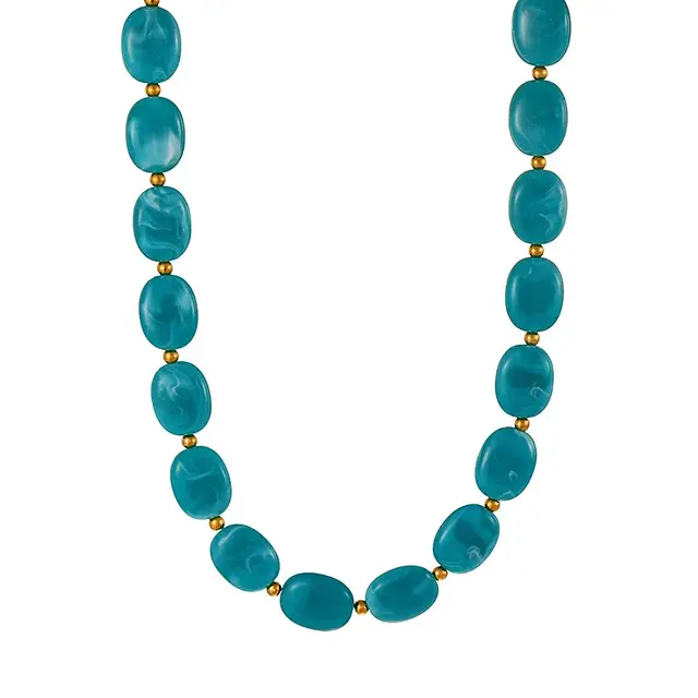 Turquoise Resin Kralenketting met Stainless Steel 38 + 5 cm | Goodies