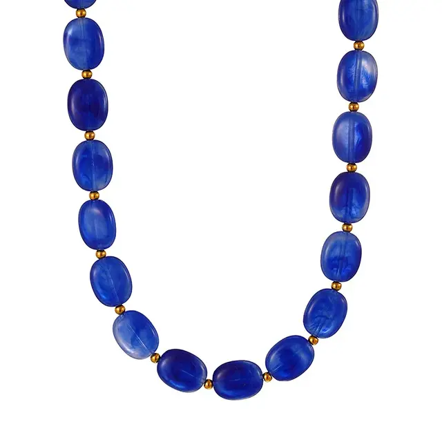 Kobaltblauwe Resin Kralenketting met Stainless Steel 38 + 5 cm | Goodies