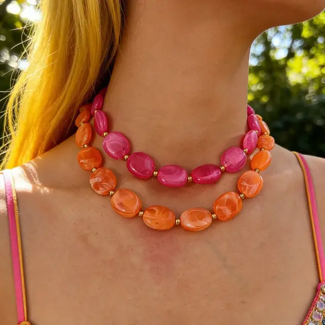 Oranje Resin Kralenketting met Stainless Steel 38 + 5 cm | Goodies