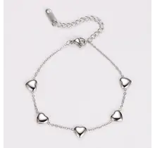 Zilverkleurige Stainless Steel Armband met Hartjes | Goodies