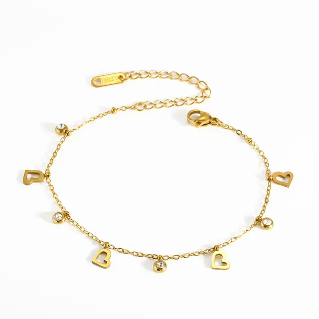 Goudkleurige Stainless Steel Hartjes Armband met Zirconia 16 + 5 cm | Goodies