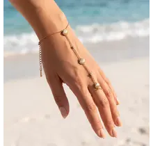 Goudkleurige Stainless Steel Handketting Schelp & Zirconia | Goodies