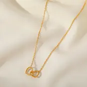 Goudkleurige Stainless Steel Dubbele Hart Ketting 40 + 5 cm | Goodies