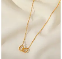 Goudkleurige Stainless Steel Dubbele Hart Ketting 40 + 5 cm | Goodies
