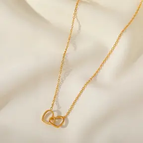 Goudkleurige Stainless Steel Dubbele Hart Ketting 40 + 5 cm | Goodies