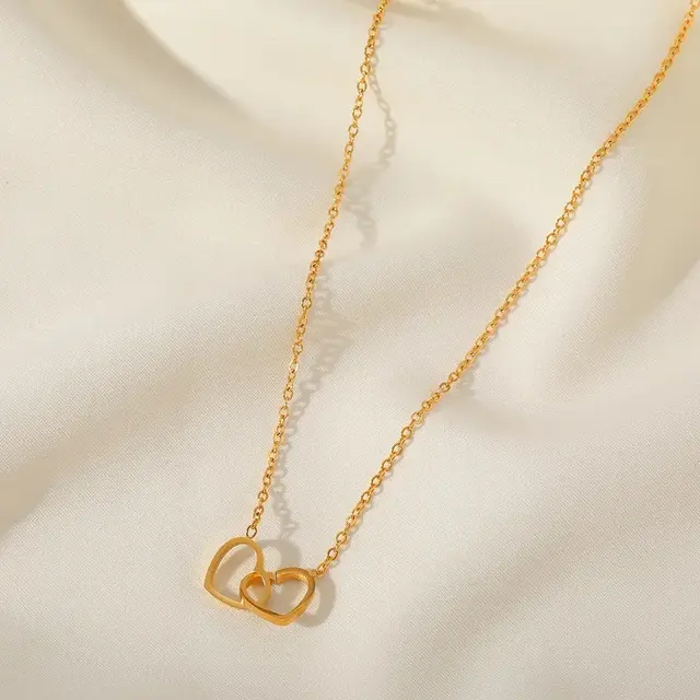 Goudkleurige Stainless Steel Dubbele Hart Ketting 40 + 5 cm | Goodies
