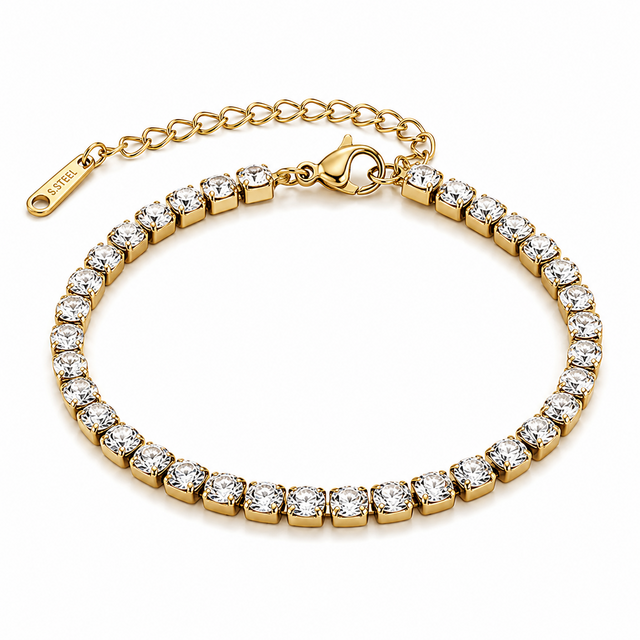Goudkleurige Stainless Steel Tennis Armband met Zirconia | Goodies