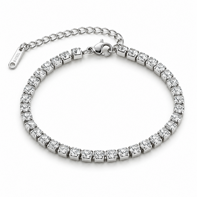 Zilverkleurige Stainless Steel Tennis Armband met Zirconia | Goodies