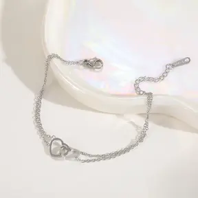 Zilverkleurige Stainless Steel Dubbele Hartjes Armband 16 + 5 cm | Goodies