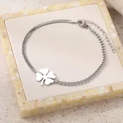 Zilverkleurige Stainless Steel Klavertje Vier Armband 17 + 5 cm | Goodies