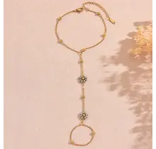 Goudkleurige Stainless Steel Handketting met Bloemen | Goodies