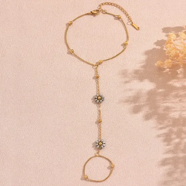 Goudkleurige Stainless Steel Handketting met Bloemen | Goodies