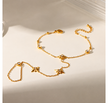 Goudkleurige Stainless Steel Handketting met Sterren & Zirconia | Goodies