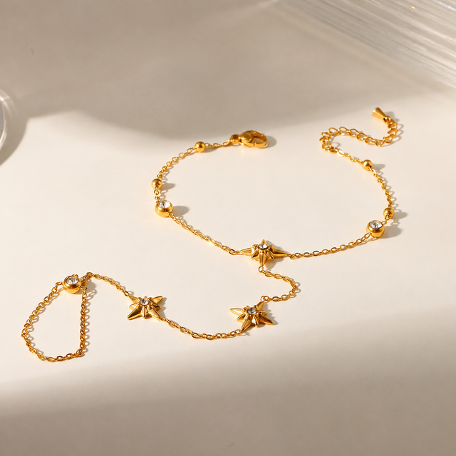 Goudkleurige Stainless Steel Handketting met Sterren & Zirconia | Goodies