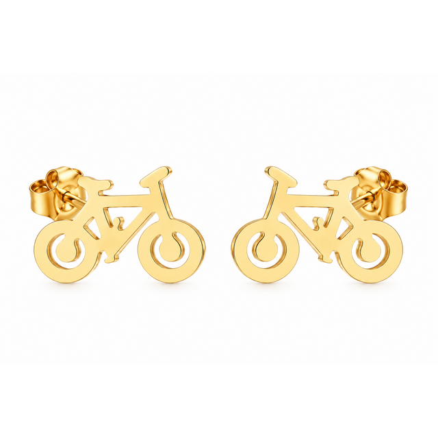 Goodies Label Goudkleurige Fiets Oorstuds | Stainless Steel