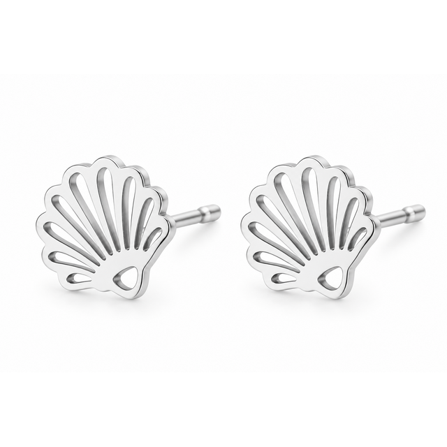 Goodies Label Shell Studs Zilverkleurig | Stainless Steel Oorstuds 8 x 9 mm