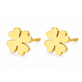 Goodies Label Goudkleurige Klavertje Vier Oorstuds 9 mm | Stainless Steel