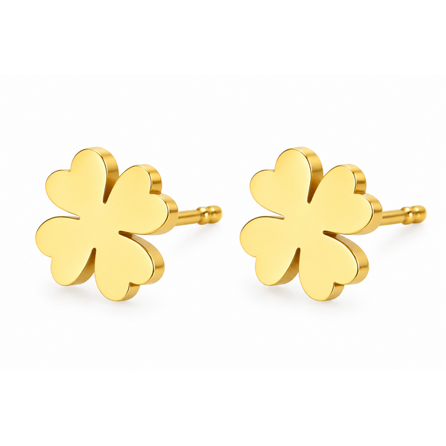 Goodies Label Goudkleurige Klavertje Vier Oorstuds 9 mm | Stainless Steel