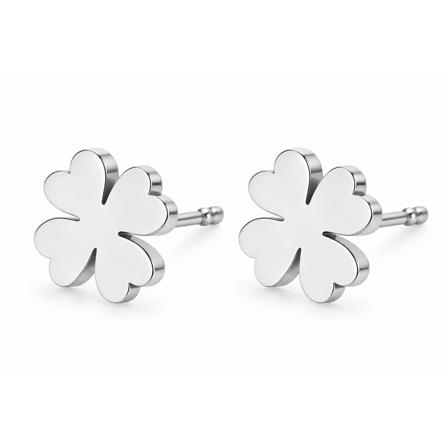 Goodies Label Zilverkleurige Klavertje Vier Oorstuds 9 mm | Stainless Steel