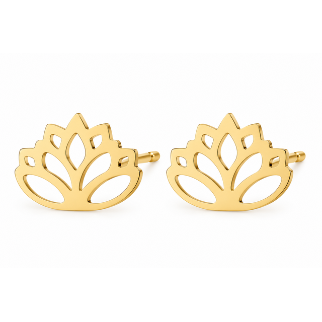 Goodies Label Goudkleurige Lotus Oorstuds 10 mm | Stainless Steel