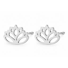 Goodies Label Zilverkleurige Lotus Oorstuds 10 mm | Stainless Steel