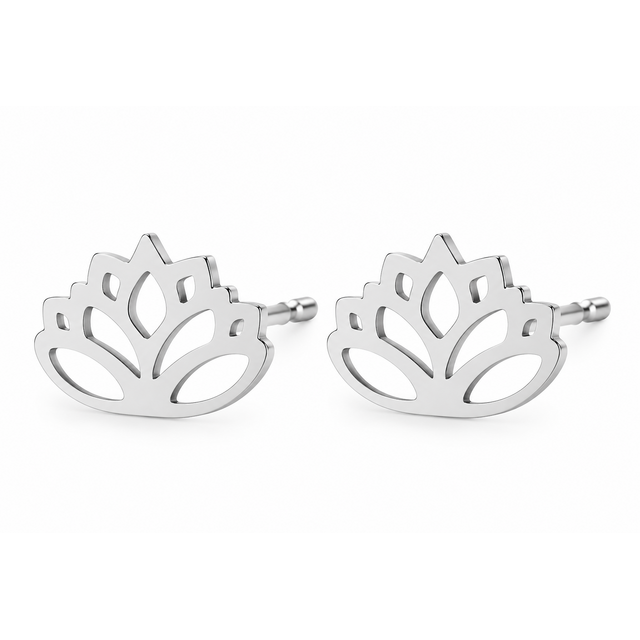Goodies Label Zilverkleurige Lotus Oorstuds 10 mm | Stainless Steel