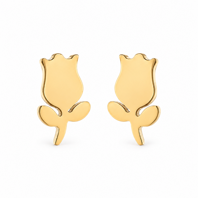 Goodies Label Goudkleurige Tulp Oorstuds 8 mm | Stainless Steel