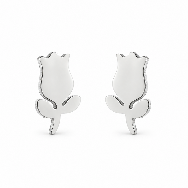 Goodies Label Zilverkleurige Tulp Oorstuds 8 mm | Stainless Steel