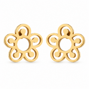 Goodies Label Goudkleurige Bloem Studs 8 mm | Stainless Steel
