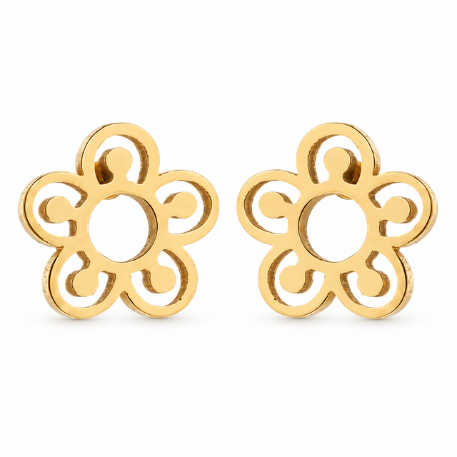 Goodies Label Goudkleurige Bloem Studs 8 mm | Stainless Steel