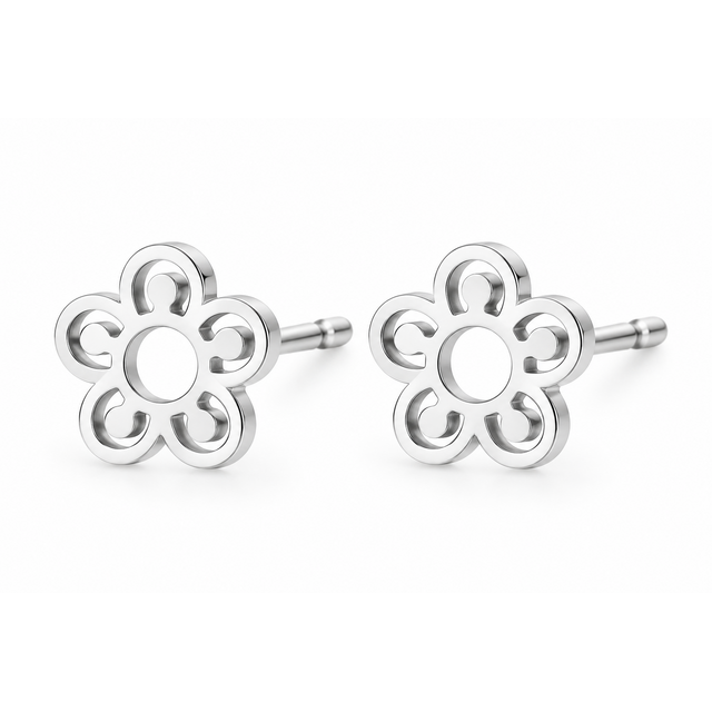 Goodies Label Zilverkleurige Bloem Studs 8 mm | Stainless Steel