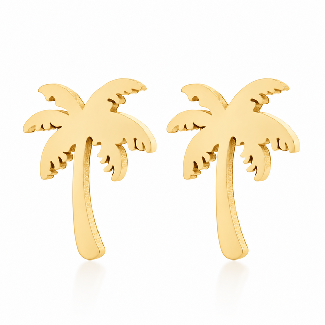 Goodies Label Goudkleurige Palmboom Oorstuds | Stainless Steel