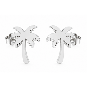 Goodies Label Zilverkleurige Palmboom Oorstuds | Stainless Steel