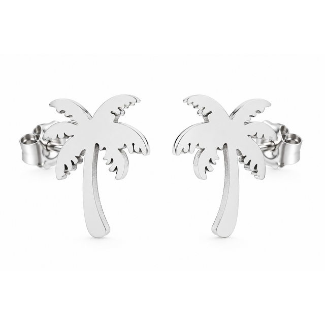 Goodies Label Zilverkleurige Palmboom Oorstuds | Stainless Steel