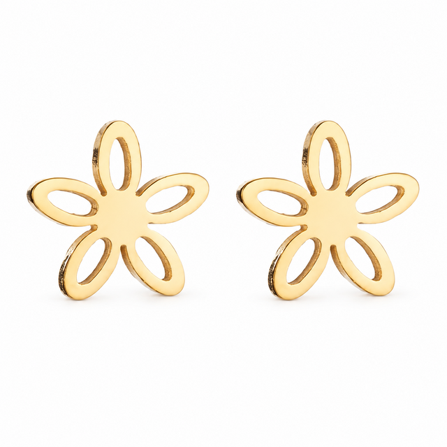 Goodies Label Goudkleurige Open Bloem Oorstuds | Stainless Steel