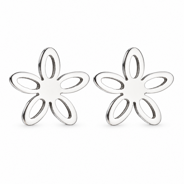 Goodies Label Zilverkleurige Open Bloem Oorstuds | Stainless Steel