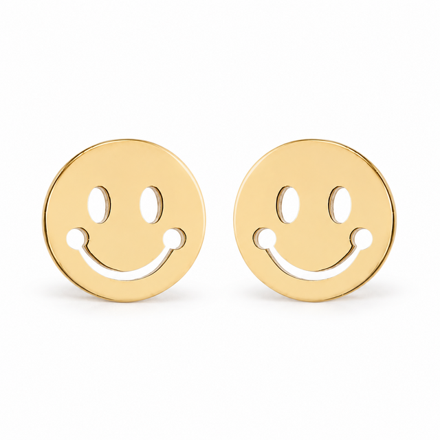 Goodies Label Goudkleurige Smiley Oorstuds 8 mm | Stainless Steel