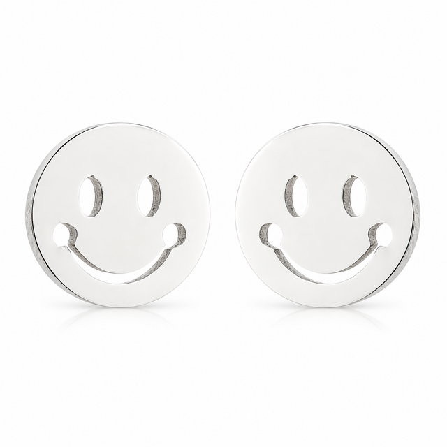 Goodies Label Zilverkleurige Smiley Oorstuds 8 mm | Stainless Steel