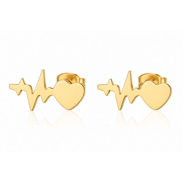 Goodies Label Goudkleurige Heartbeat Oorstuds 10 mm | Stainless Steel